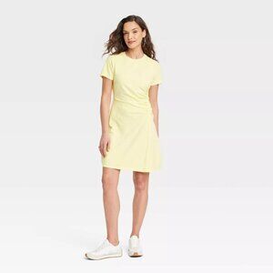 Women's Short Sleeve Ruched Knit Mini T-Shirt Dress Universal Thread - Yellow XL